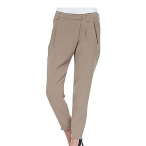 Vince Polyester and Leather Combo "Beige Wrap Front Leather Detail Pants"